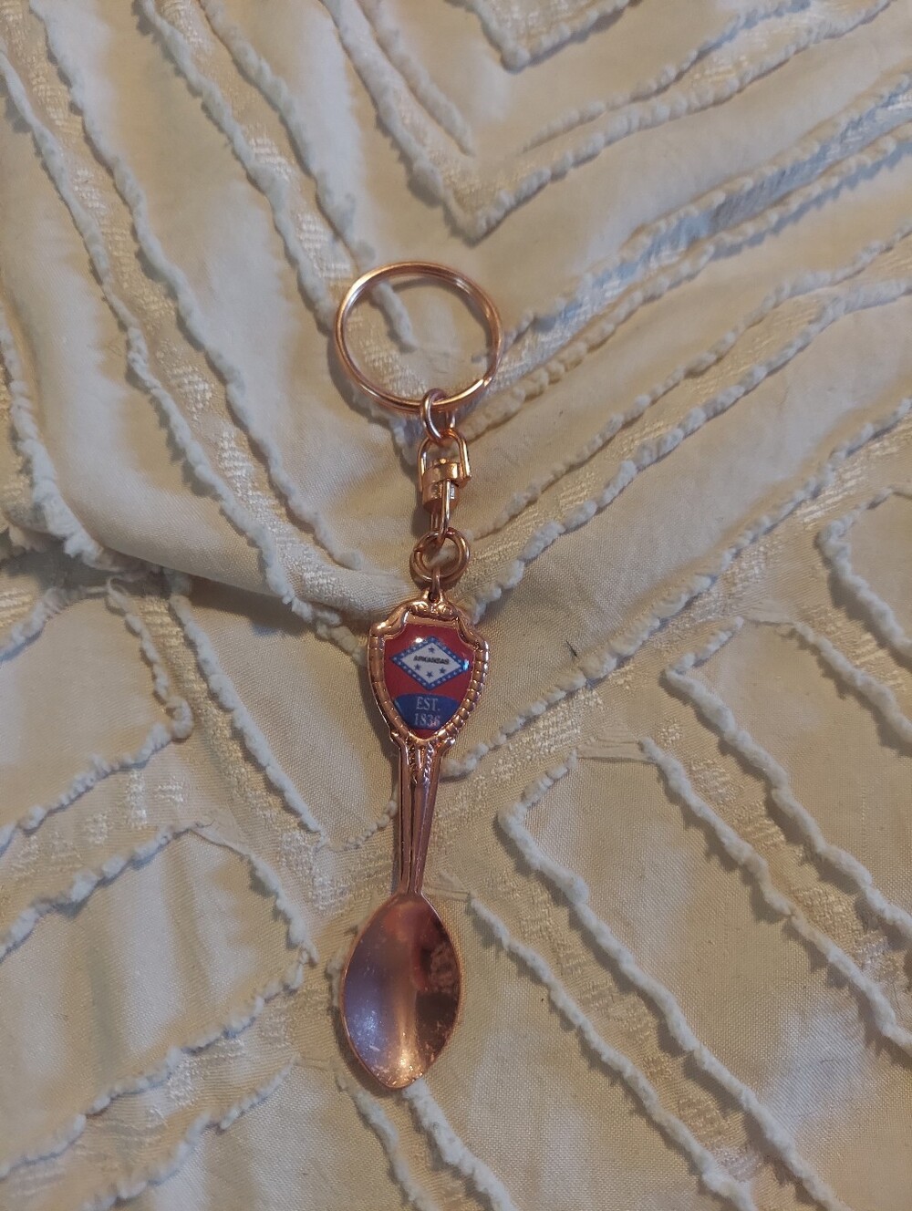 Vintage Arkansas State Flag Souvenir Miniature Spoon Keychain - Est 1836